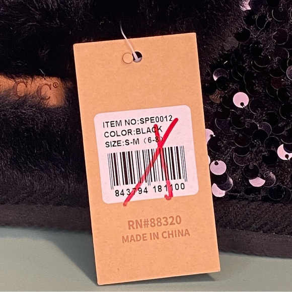 CC Sequin Slippers Black Womens Size 6-8 S-M NWT New Slides Shoes Faux Fur - Picture 7 of 7